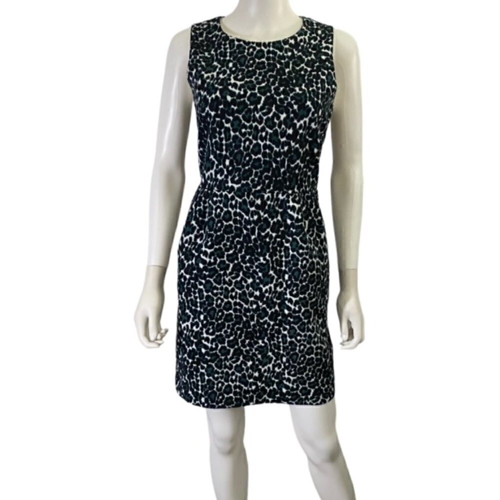 J. Crew Green & Black Leopard Print Sleeveless Dress 6